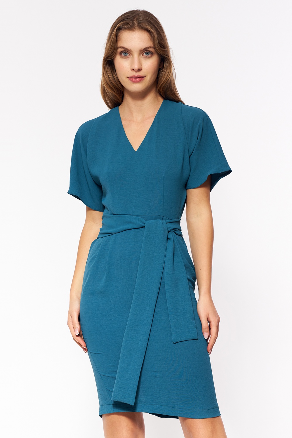 Azure Elegant Dress with Waist Tie S204 Lazur – Nife