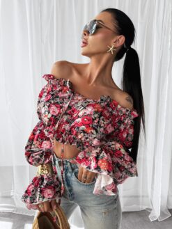 Women’s off-shoulder blouse with long sleeves and floral print