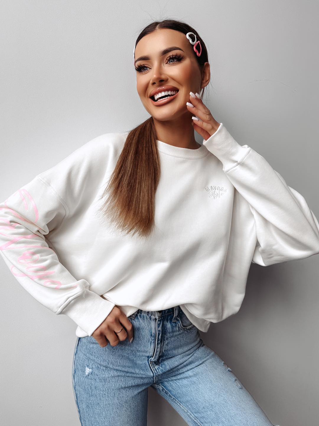 Olavoga Oversized  Sweatshirt with Trendy Sleeve Print