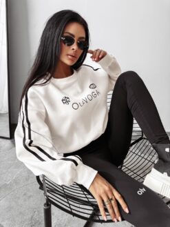 Alternative view of OLAVOGA White Women’s Sweatshirt with Side Stripes and Unique Print