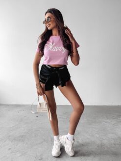 OLAVOGA Women’s Cotton T-Shirt – Short Sleeve, Glitter Logo Print