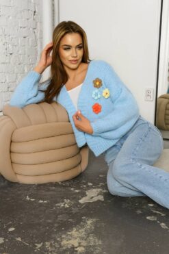 Alternative view of Cardigan with Floral Appliqués – Hand-Knit Inspired Look