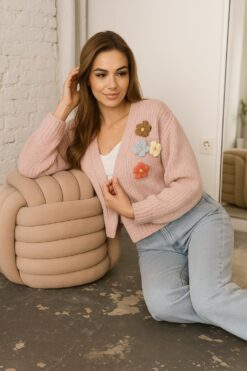 Alternative view of Cardigan with Floral Appliqués – Hand-Knit Inspired Look