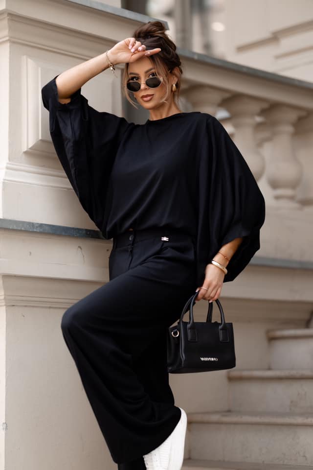 Women’s Oversize Blouse with Wide Sleeves – Black - Image 2