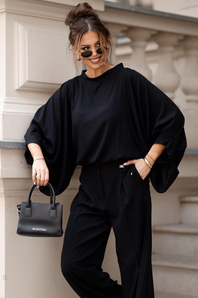 Women’s Oversize Blouse with Wide Sleeves – Black