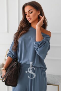 Alternative view of Premium Light Blue Set with Relaxed Top and Wide-Leg Pants