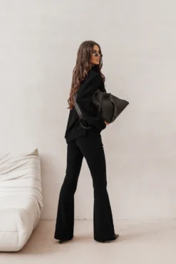 Alternative view of Women’s Two-Piece Structured Knit Set with Turtleneck Top and Flared Pants