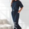 Premium Two-Piece Set with Short-Sleeve Top and Wide-Leg Pants – Navy
